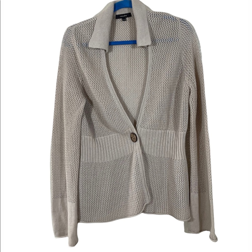 💛💛 4/$25 Cotton Ginny Open Knit Tan Linen/Cotton Blend Cardigan Sweater/ XL